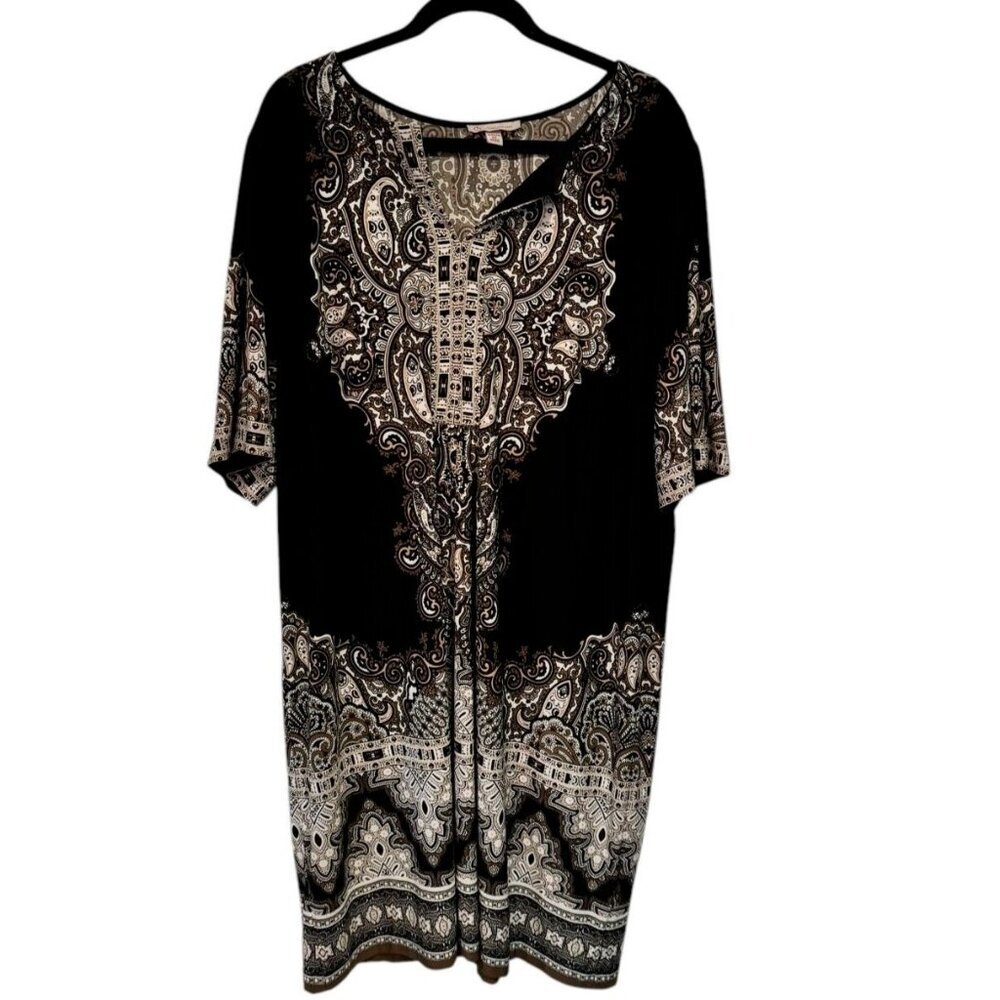 CB Womens 20 Dress Black White Geometric Short Sleeve Knit Pullover Plus‎ Size